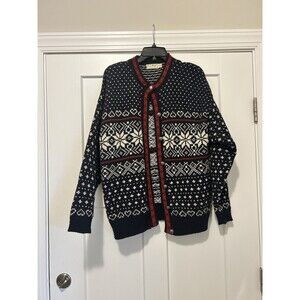 Vintage LL Bean WOOL Knit NORDIC Fair Isle Winter Ski cardigan sweater Size XL